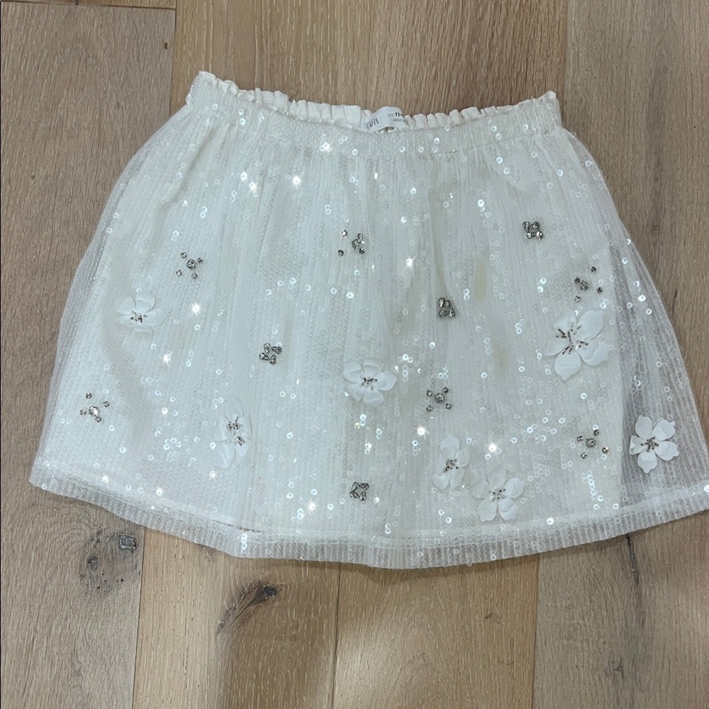 Zara Cream Sequin Floral Skirt